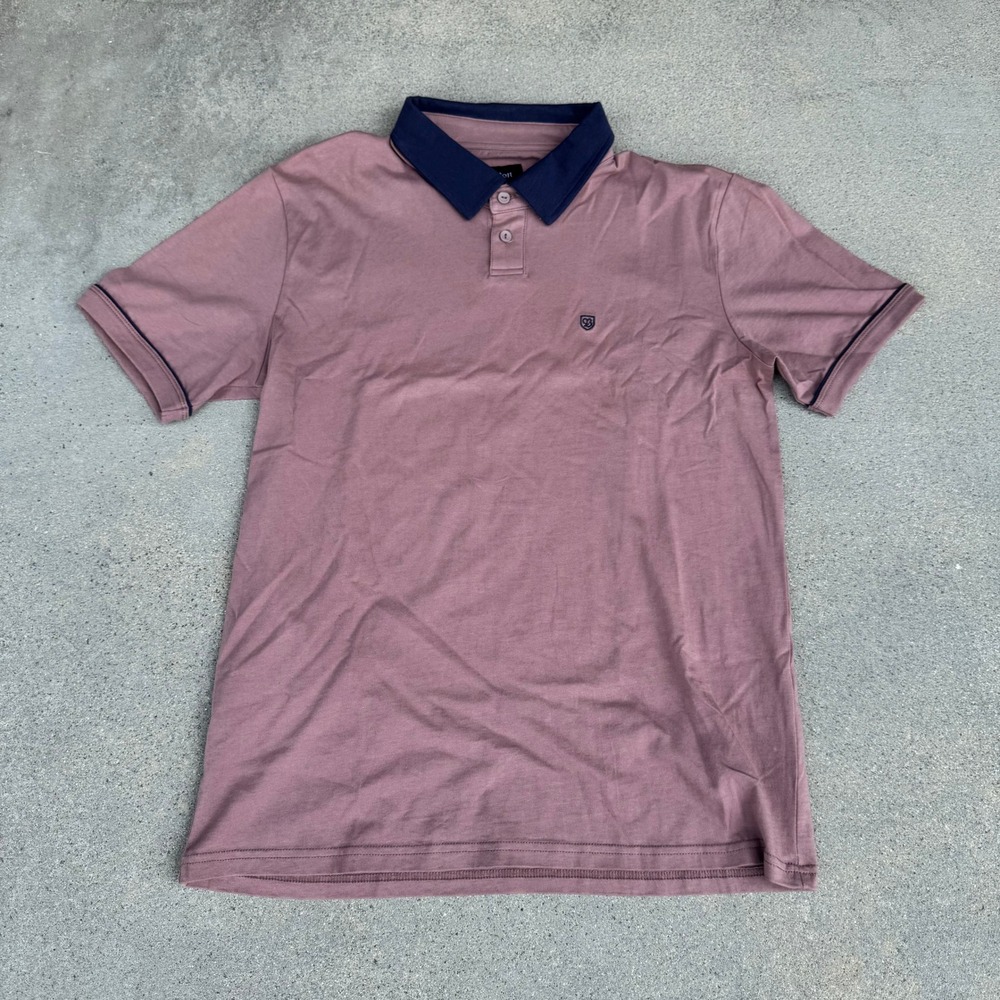 Brixton Mens Short Sleeve Polo Shirt Mauve Purple Navy Blue Collar Size M